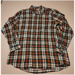 LL Bean Mens XL Tall Traditional Fit Flannel Shirt Plaid Green Orange 285286 R